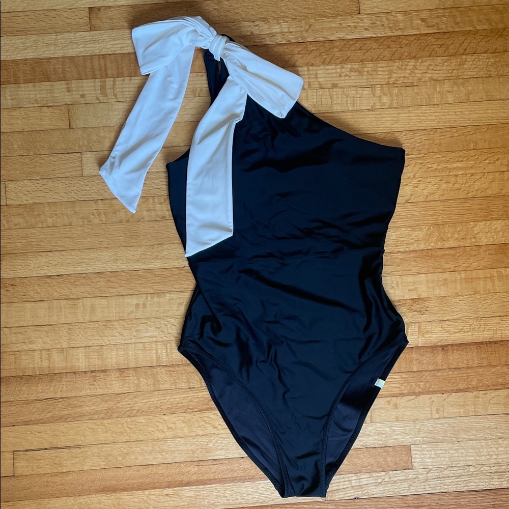 Summersalt Black and White One-Shoulder Swim One Piece